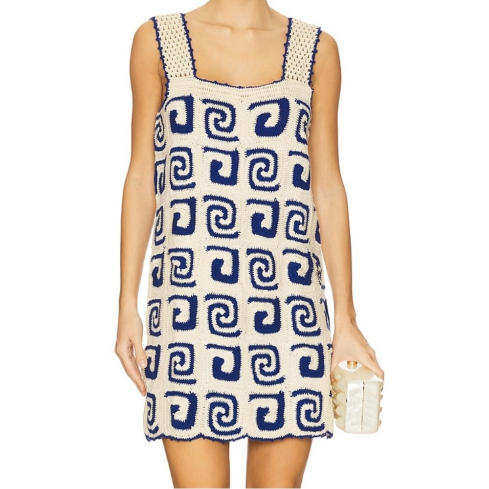$475 NWT Rhode Goldie Mini Dress in Blue Swirl Crochet Sz Small S